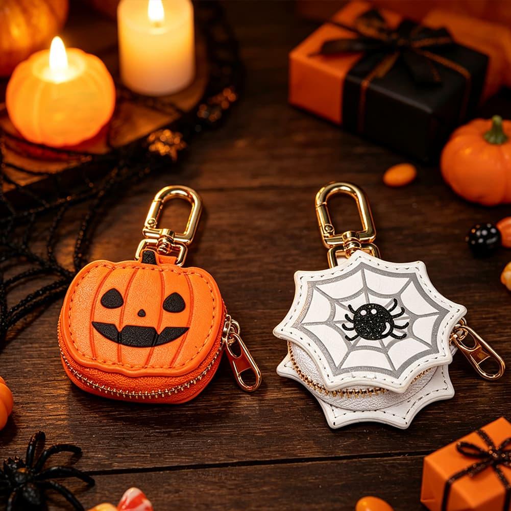 Mini Backpack Purse - Halloweenowa dynia, pajęczyna, mini portmonetka na